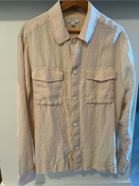 Reiss Light Beige Linen-Blend Shirt Jacket